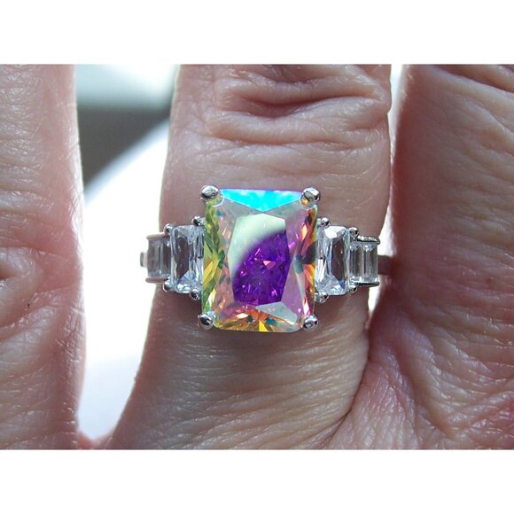 925 STERLING SILVER Simulated Mercury Mystic CZ Ring - Picture 12 of 16